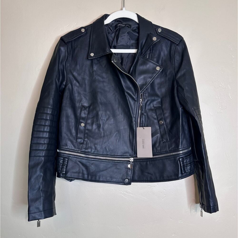 NWT Zara Black Faux Leather Biker Jacket XL